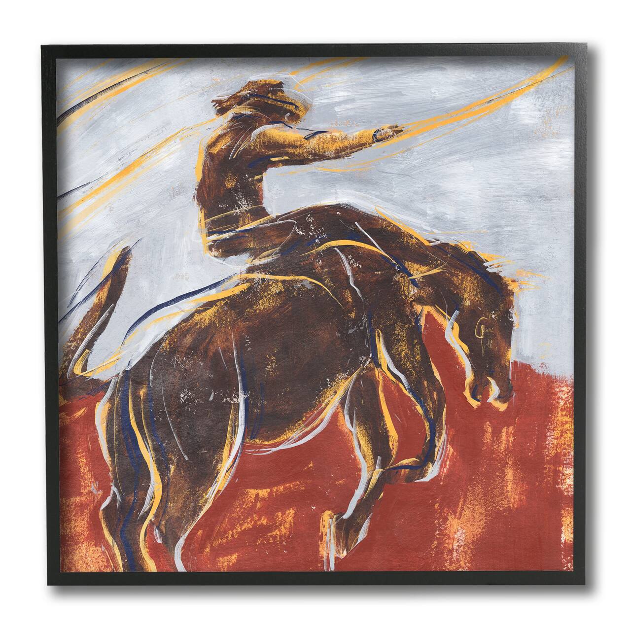 Stupell Industries Western Cowboy Lasso Horse Buck Red Blue Black Framed Wall Art